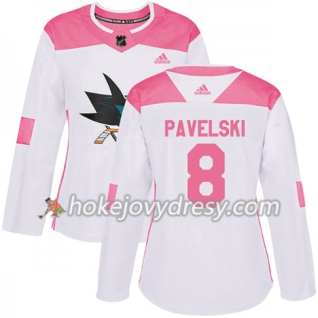 Dámské Hokejový Dres San Jose Sharks Joe Pavelski 8 Bílá 2017-2018 Adidas Růžová Fashion Authentic